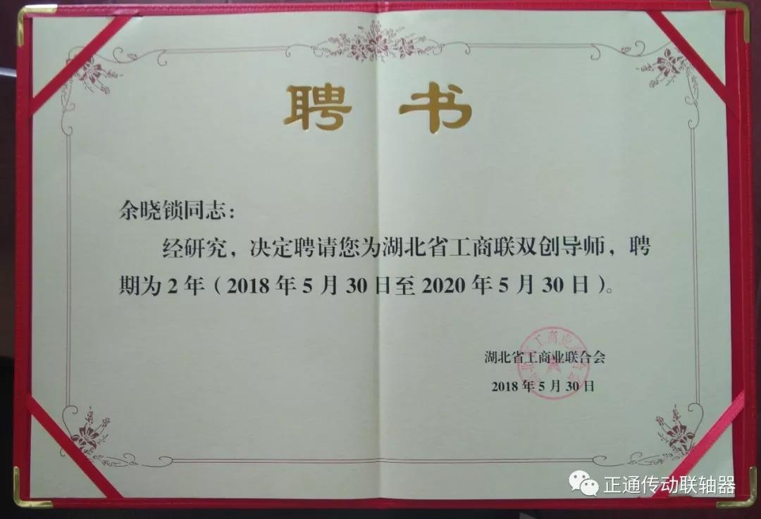 正通董事长余晓锁受聘为湖北省工商联双创导师